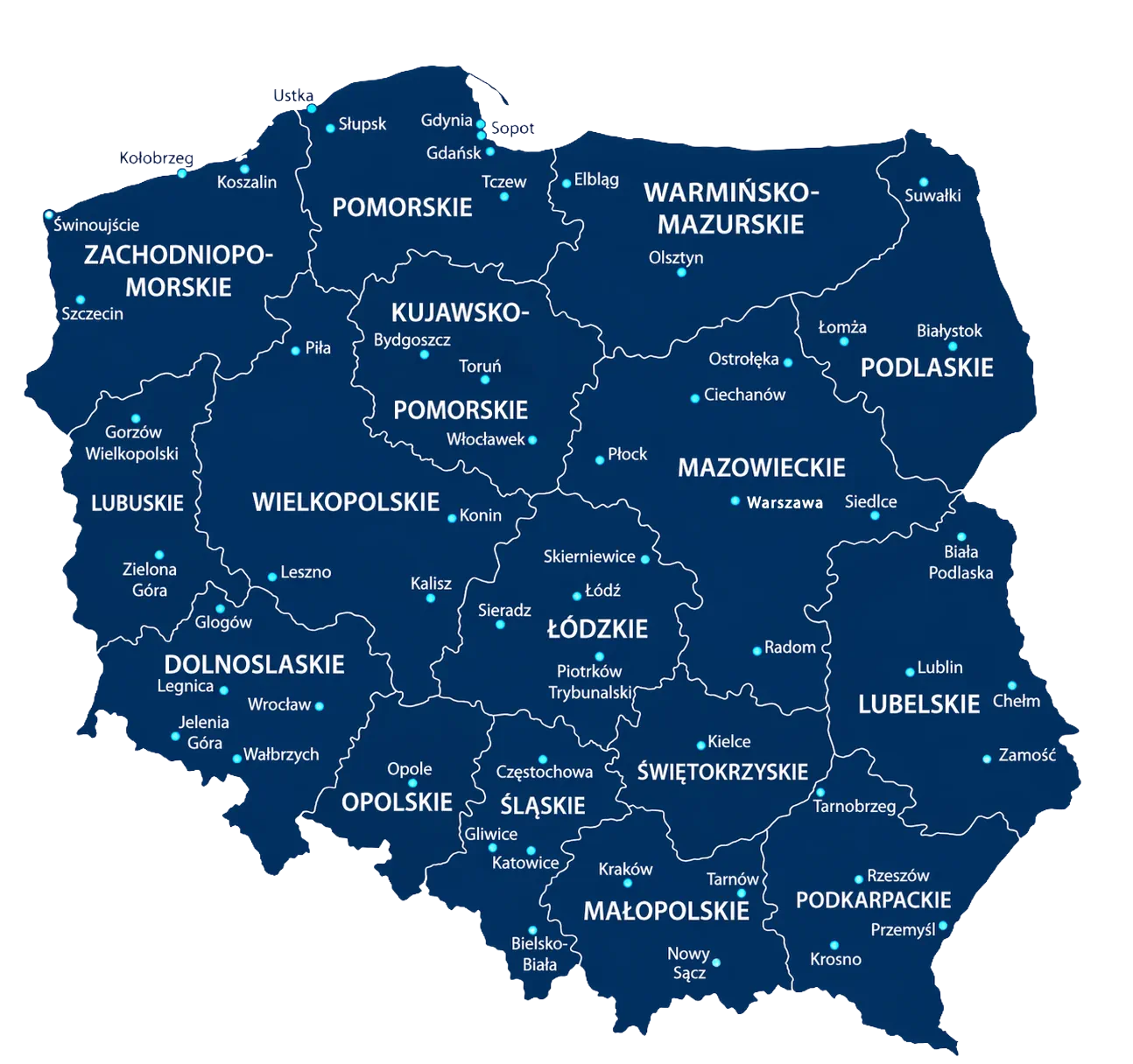 Mapa dostaw kruszyw w całej Polsce